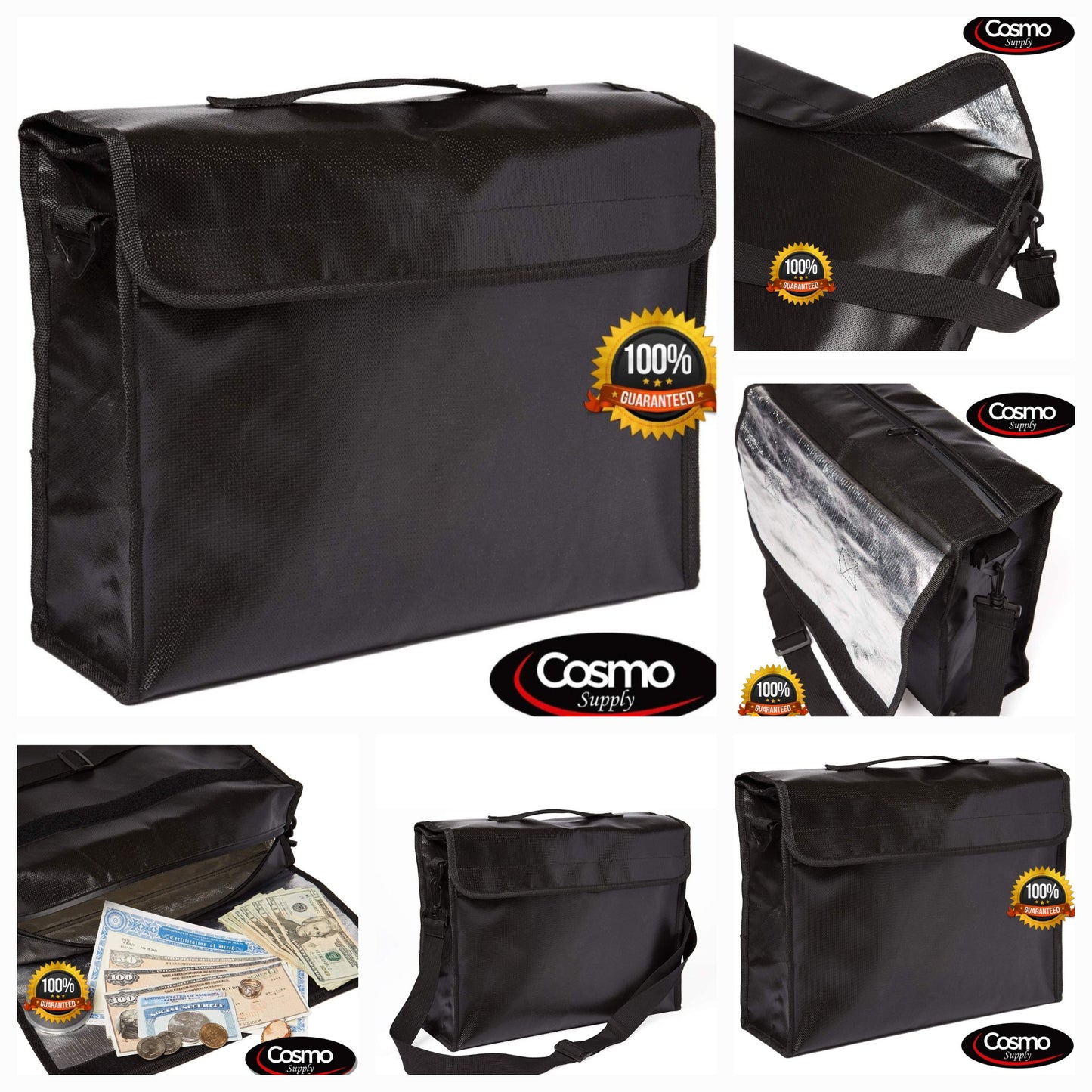 Black Fire Proof Document Bag Large